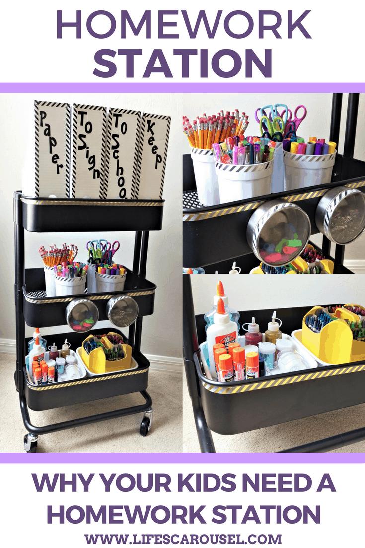 Homework Station | How to put together this sanity-saving homework station. Make going back to school easier and more organized with this homework station so you have all your supplies in one place!