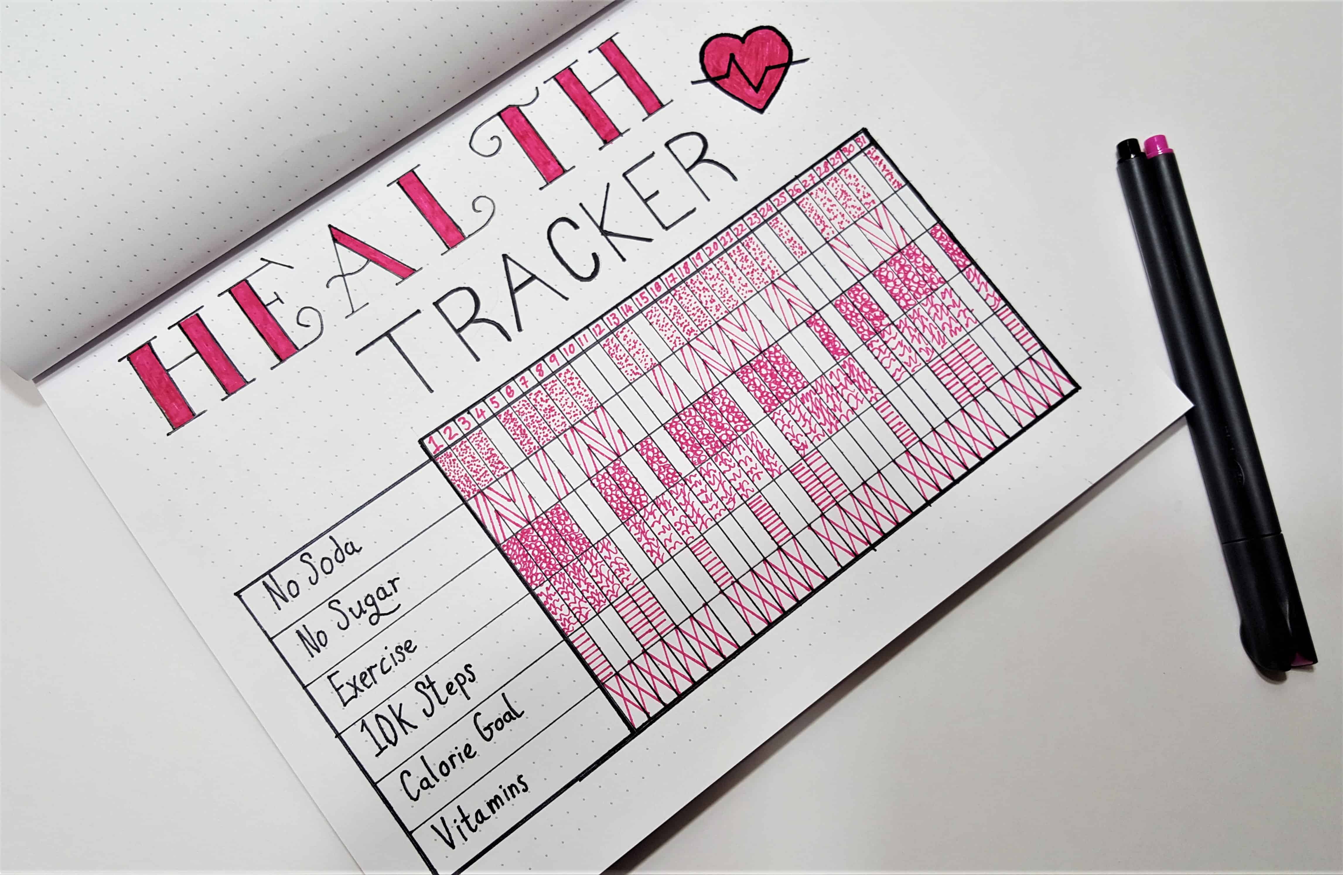 Weight Loss Tracker Bullet Journal | Use your bullet journal to track your weight loss, meal planning, health, exercise and more. Weight Loss Tracker Spread & Health Tracker Spread.