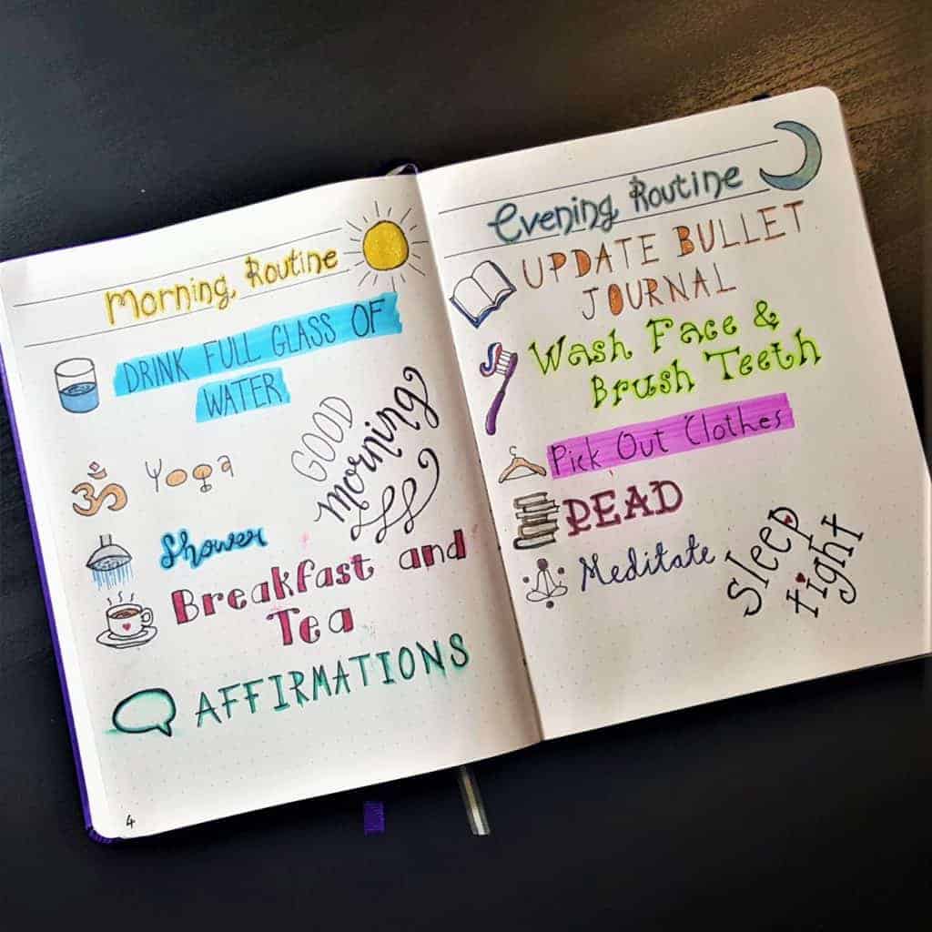 Morning & Evening Bullet Journal Routines | Using your bullet journal layout to create the perfect morning and evening routines. Track your success in your bujo with routine tracker pages. Reset Your Life!