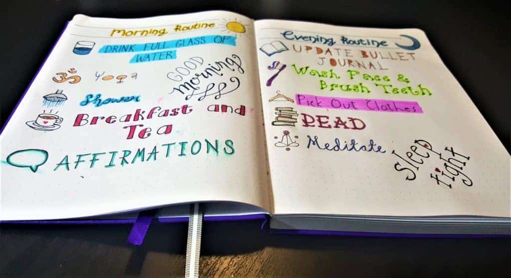 Morning & Evening Bullet Journal Routines | Using your bullet journal layout to create the perfect morning and evening routines. Track your success in your bujo with routine tracker pages. Reset Your Life!
